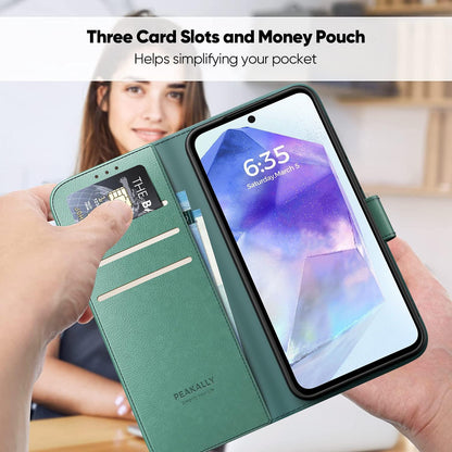 Handyhülle Samsung Galaxy A55 5G PU Leder RFID Schutz Glas Grün