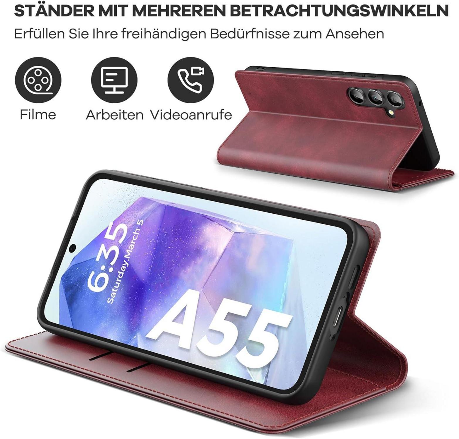 Samsung Galaxy A55 5G Hülle - RFID Schutz Leder Wallet Case Rot