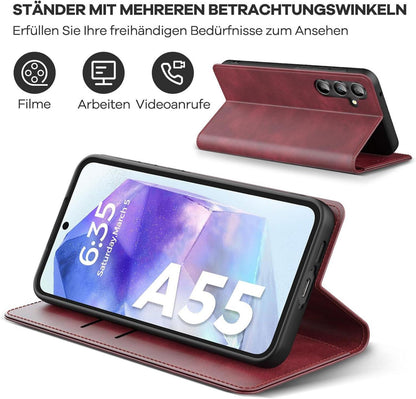 Samsung Galaxy A55 5G Hülle - RFID Schutz Leder Wallet Case Rot