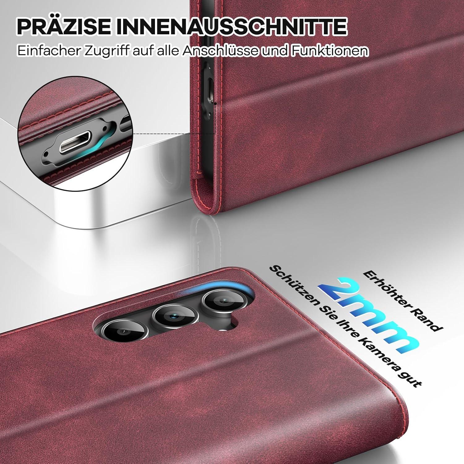 Handyhülle Samsung Galaxy A55 5G Leder Rot RFID Kartenfach