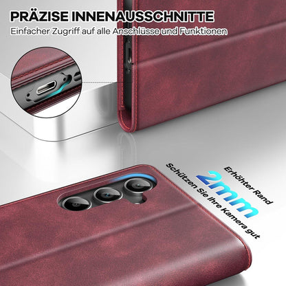 Handyhülle Samsung Galaxy A55 5G Leder Rot RFID Kartenfach