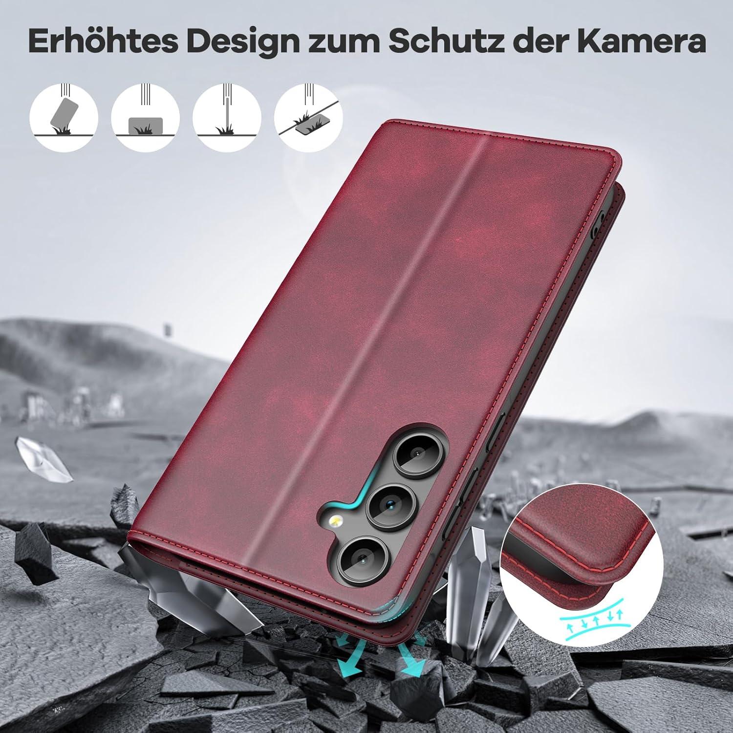 Samsung Galaxy A55 5G Hülle - Klapphülle Rot RFID Schutz Standfunktion