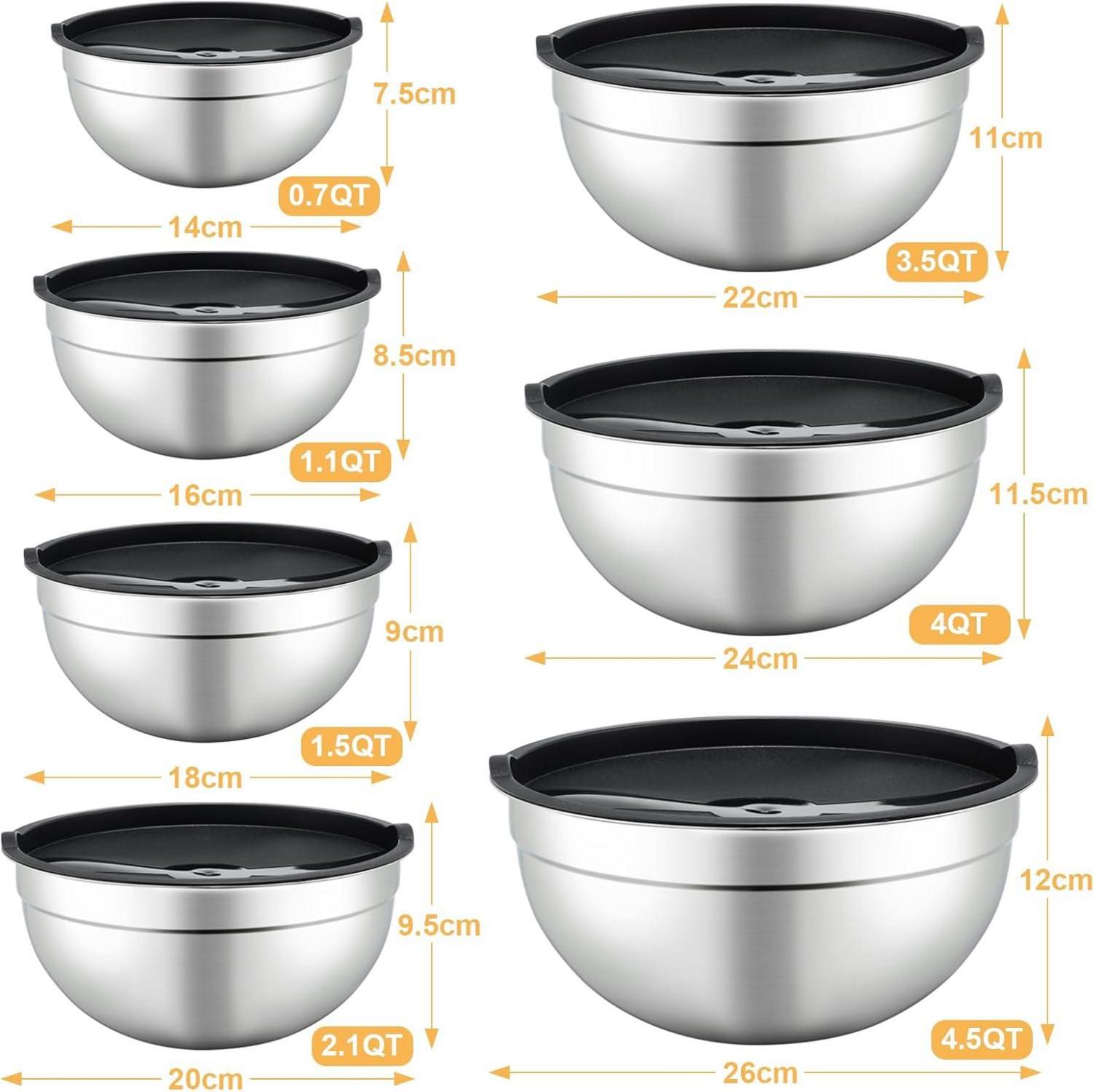Hunnycook Edelstahl Rührschüssel Set mit Deckel 7-teilig