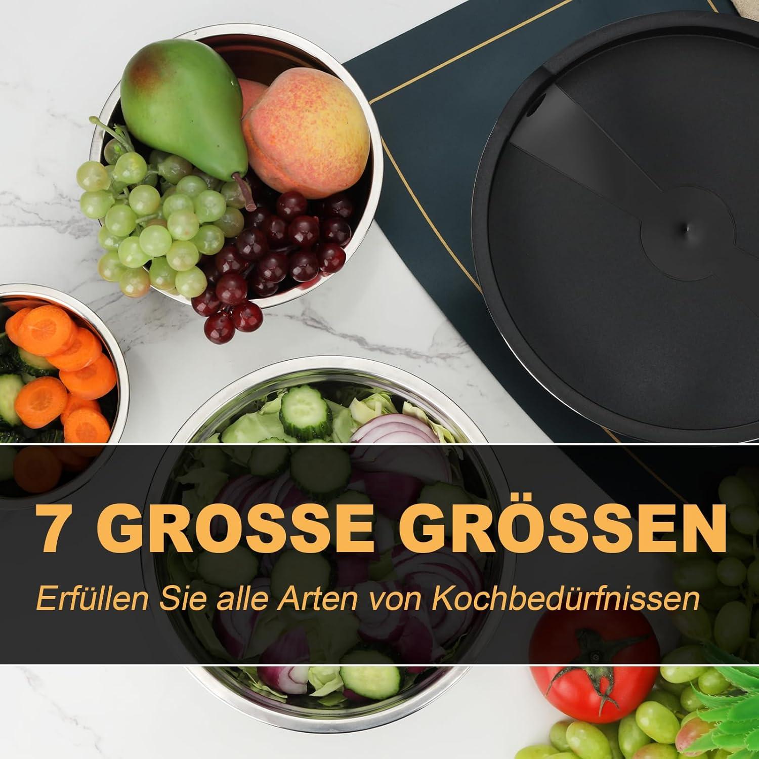 Edelstahl Rührschüssel 7-teiliges Set mit Deckel 4.5L - 0.7L