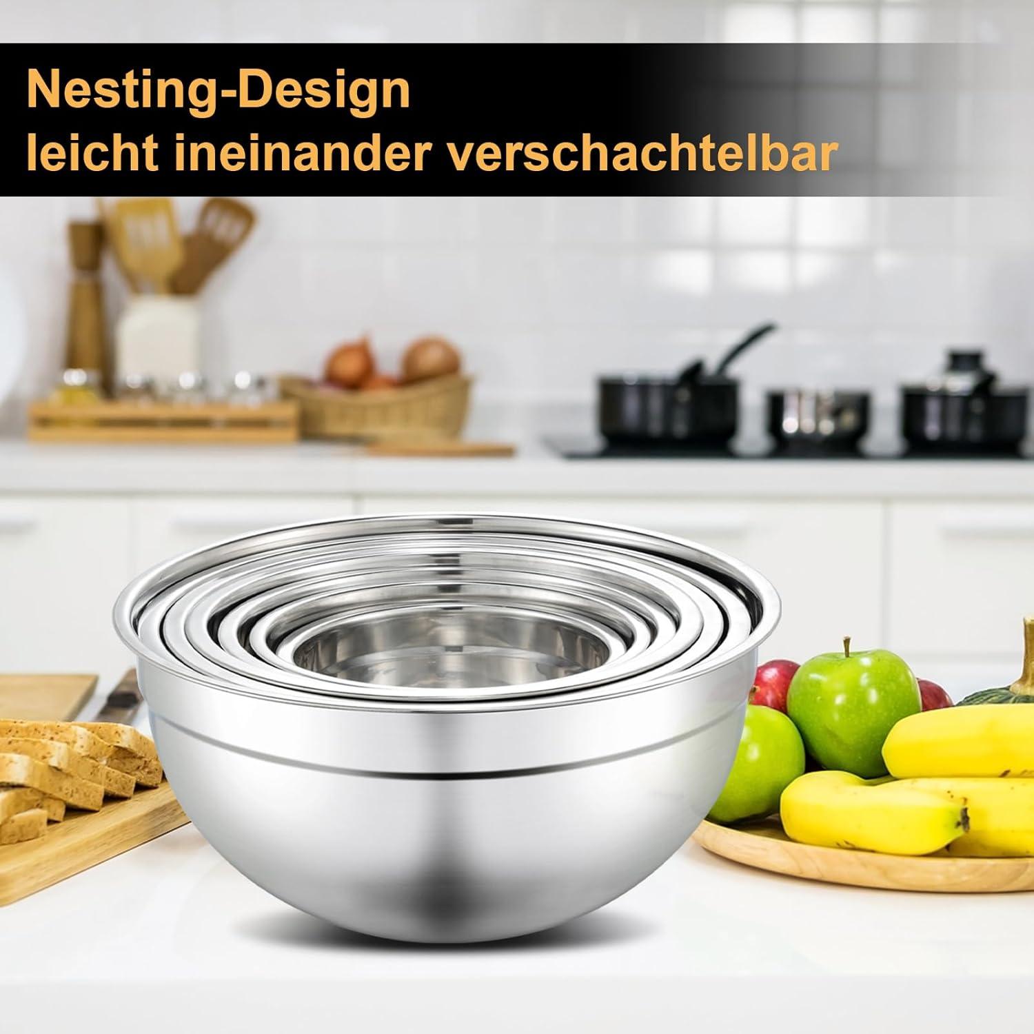 Hunnycook Rührschüssel Set Edelstahl Salatschüssel Stapelbar Spülmaschinenfest