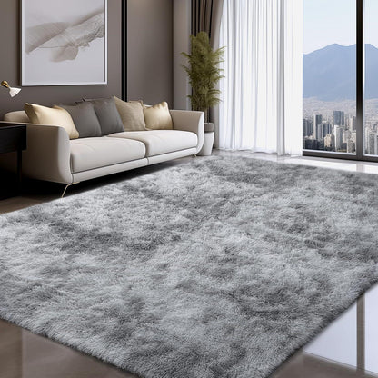 Grauer Hochflor Teppich 275x370 cm – Flauschiger Wohnzimmerteppich