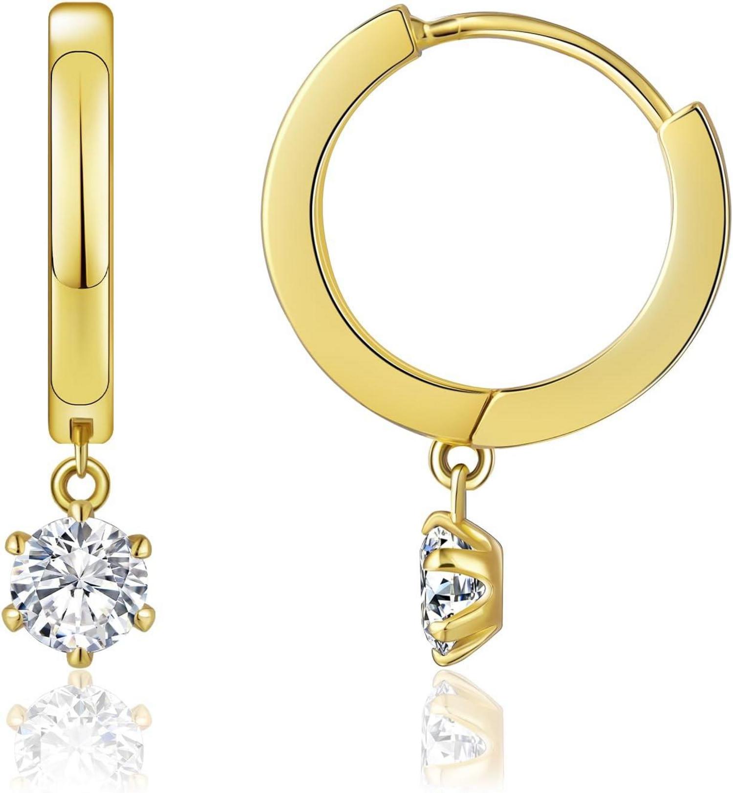 925 Silber Creolen Ohrringe mit Moissanite Stein Gold 4mm