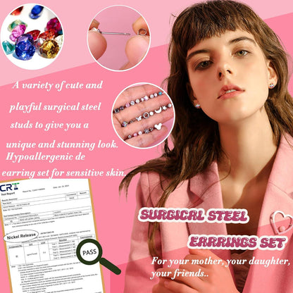 24 Paar Hypoallergene Ohrringe Zirkonia Opal Set