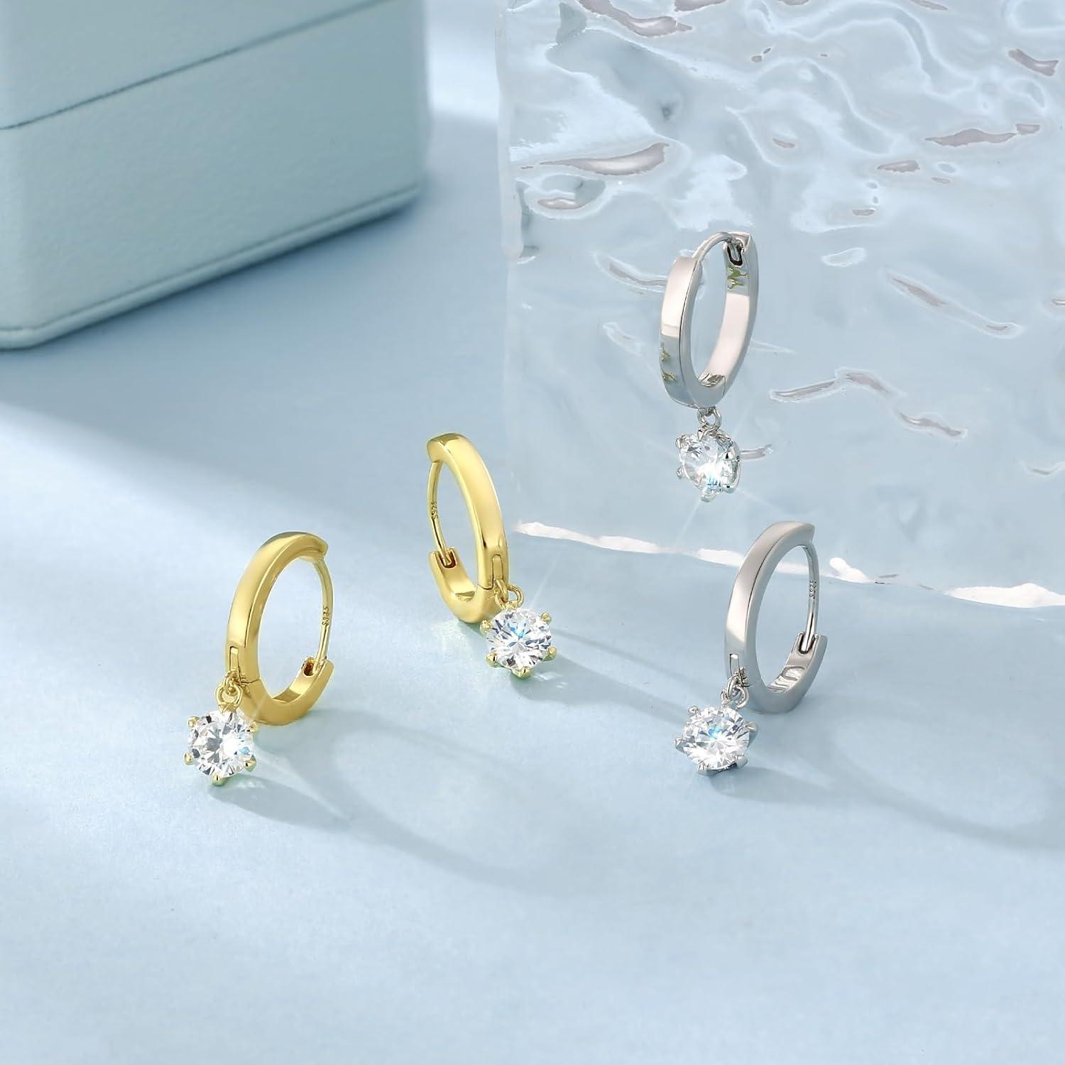 Damen Kreolen Ohrringe 925 Silber Moissanite Stein 5mm Huggies Schleife Design