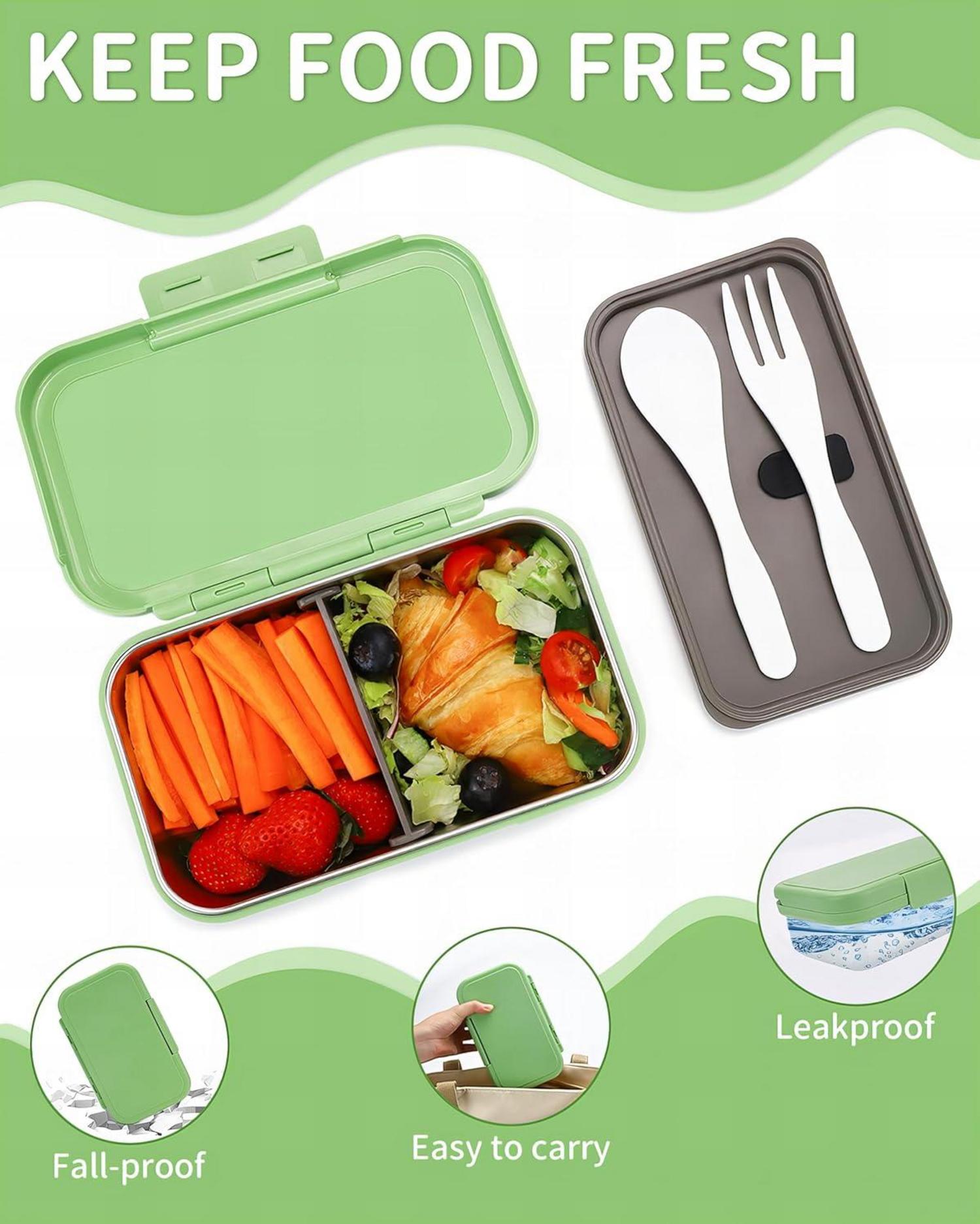 Kinder Lunchbox Edelstahl 900ML Auslaufsicher mit Trennwänden Grün