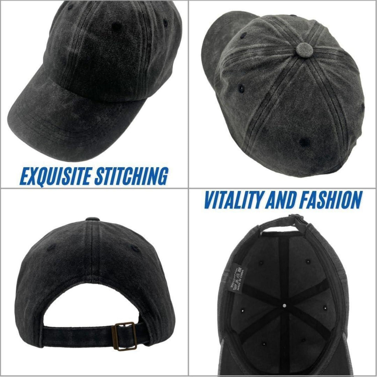 Vorgewaschene Baseball Cap Herren Damen – Einstellbare Schildmütze Schwarz