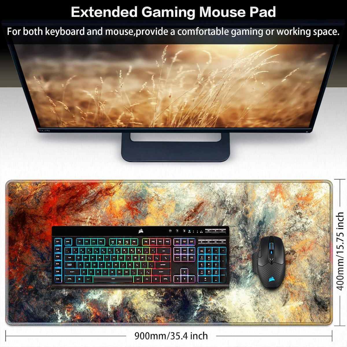 Gaming Mauspad XXL Wasserdicht Anti-Rutsch 900x400mm