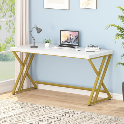 Studiertisch Industrie Design Schreibtisch Weiß Gold 140x60x75.5 cm