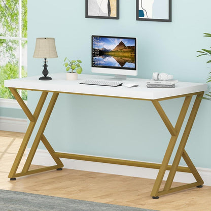 Schreibtisch Industrie Design 140x60x75.5 cm Weiß Gold