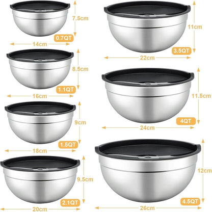 7-teiliges Rührschüssel-Set Edelstahl mit Deckel, Schwarz