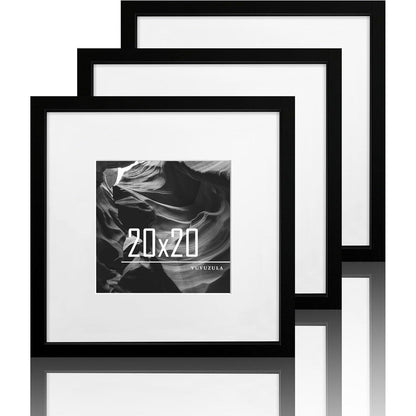 Schwarze Holz Bilderrahmen 20x20cm 3er Set mit Passepartout