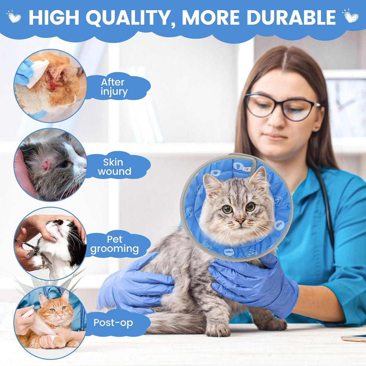 Happy Hachi Halskrause Katze Blau S, Wasserdicht Verstellbar Nach OP, Schutzkragen Katzenweiches Material
