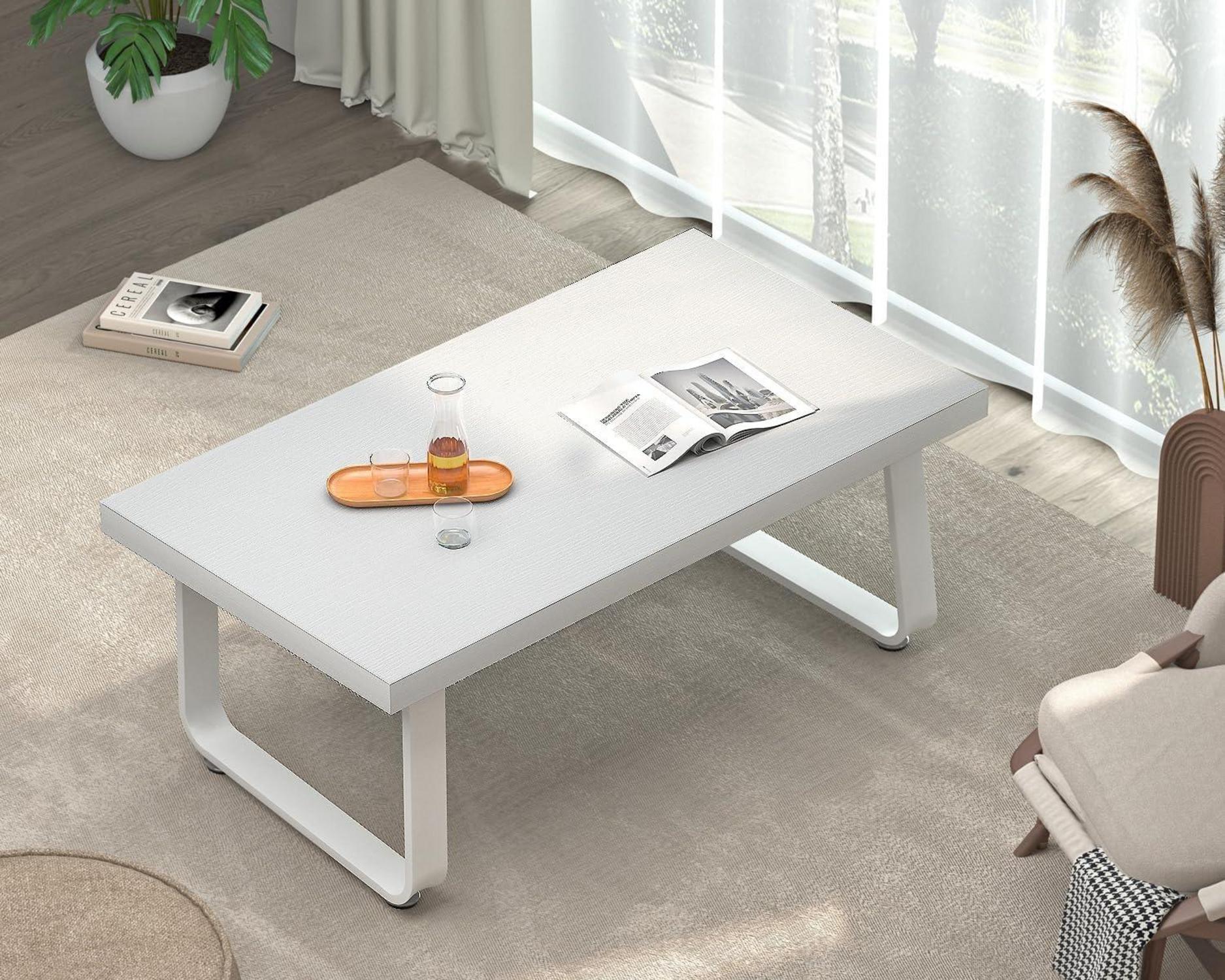 Moderner Couchtisch Weiß aus Holz für Wohnzimmer 100x55x46.5 cm