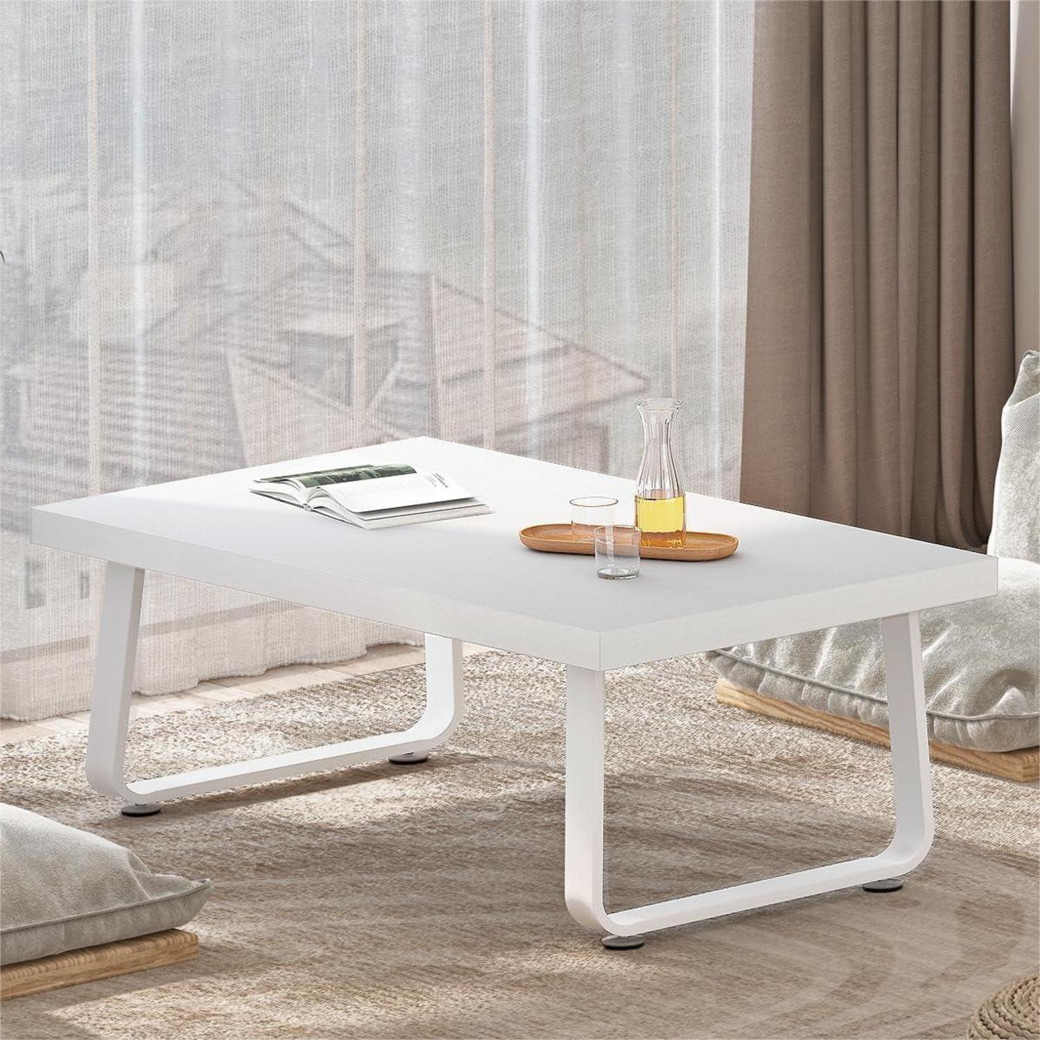 Modernes Couchtisch Weiß Holz 100x55x46.5 cm Wohnzimmertisch