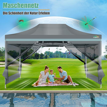 Faltpavillon 3x4,5m mit Moskitonetz & UV-Schutz – Grau