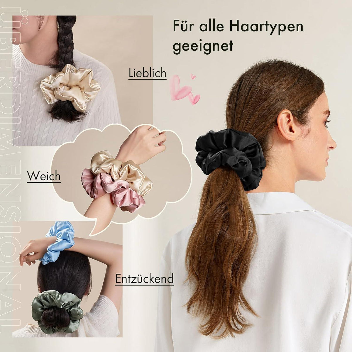 Damen Jumbo Haargummi Maulbeerseide Schwarz XL Haarschleife