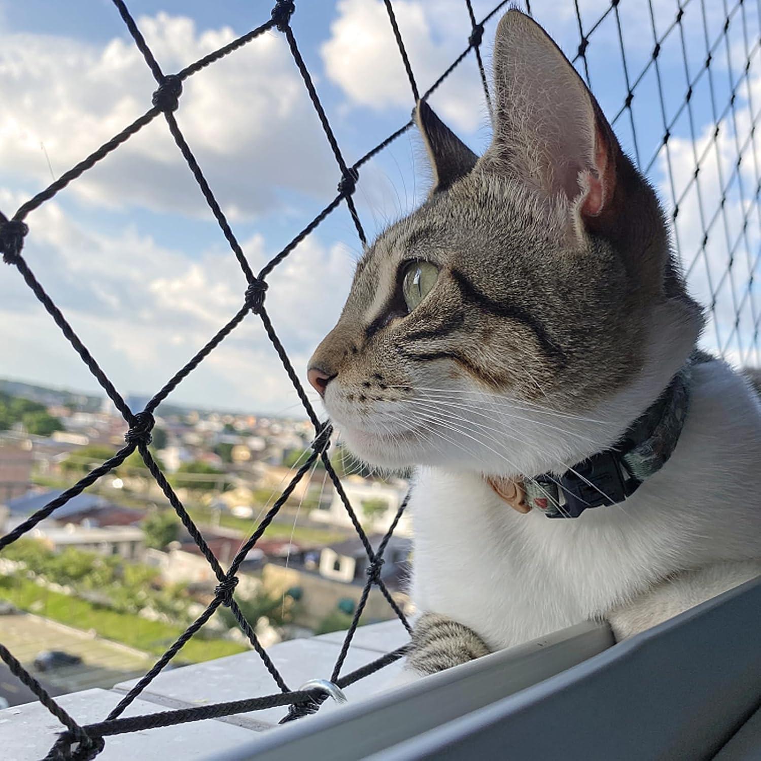 Katzenschutznetz Balkon Schwarz 4x3m drahtverstärkt + Zubehör