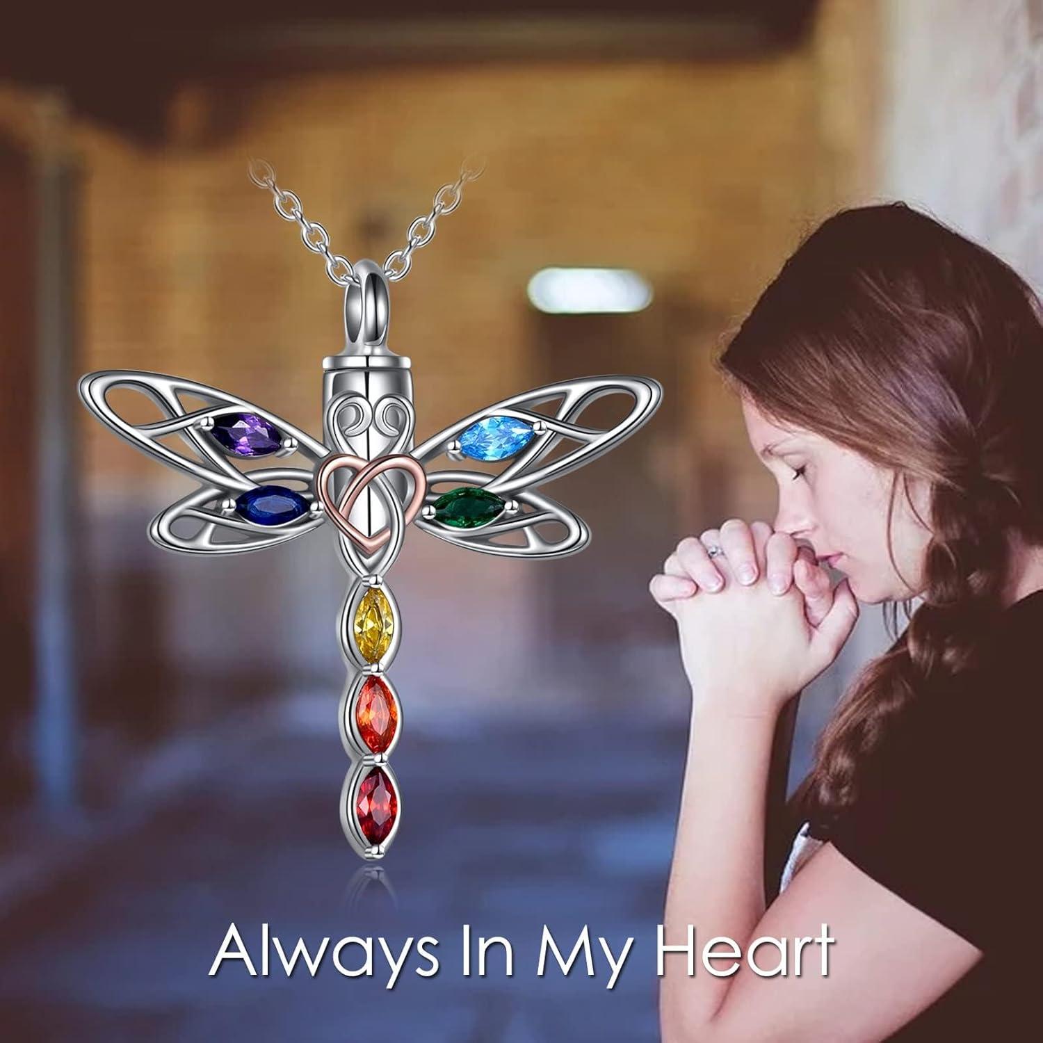 Dragonfly Urne Halskette 925 Sterling Silber 7 Chakra Libelle