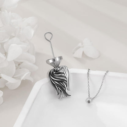 Engel Flügel Urne Halskette 925 Sterling Silber Schwarz Weiß Damen Charme Schmuck
