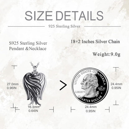 Engel Flügel Urne Halskette 925 Sterling Silber Damen Schwarz