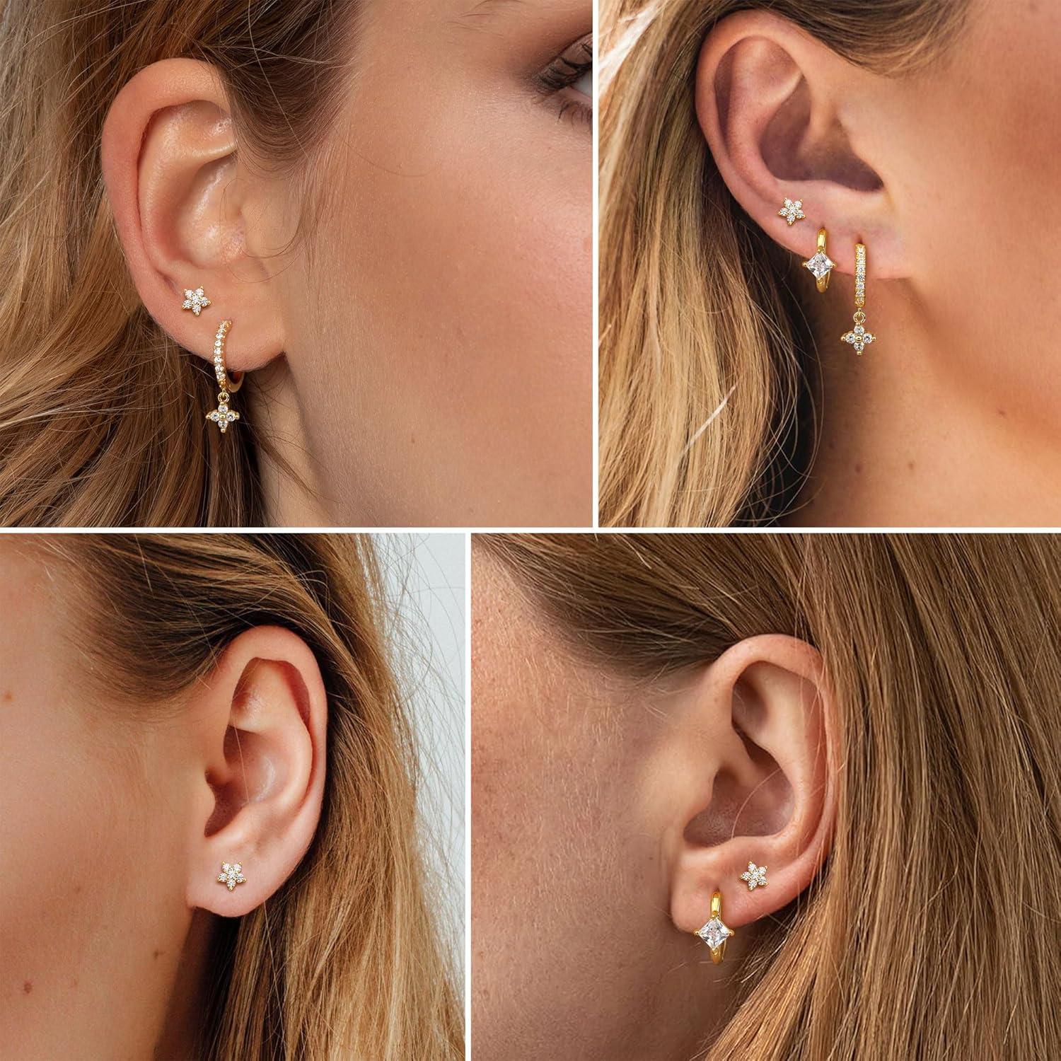 Silber 925 Ohrringe Set für Damen Mädchen Hypoallergen Zirkonia