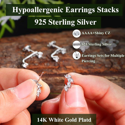 Ohrringe Silber 925 Damen Mädchen 14K Vergoldet Ohrstecker Creolen