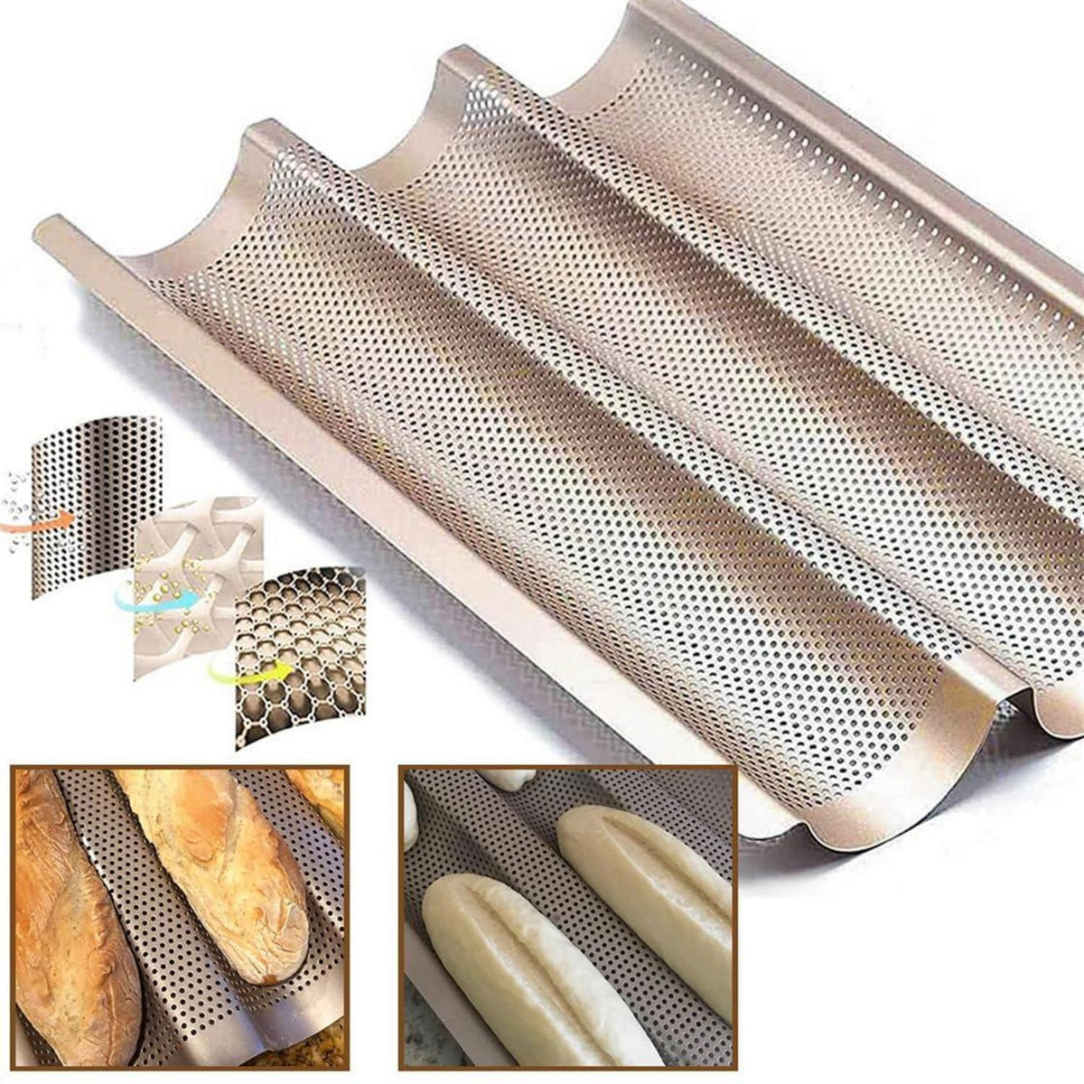 Baguette Backform Stahl – 3 Baguettes, Antihaftbeschichtet