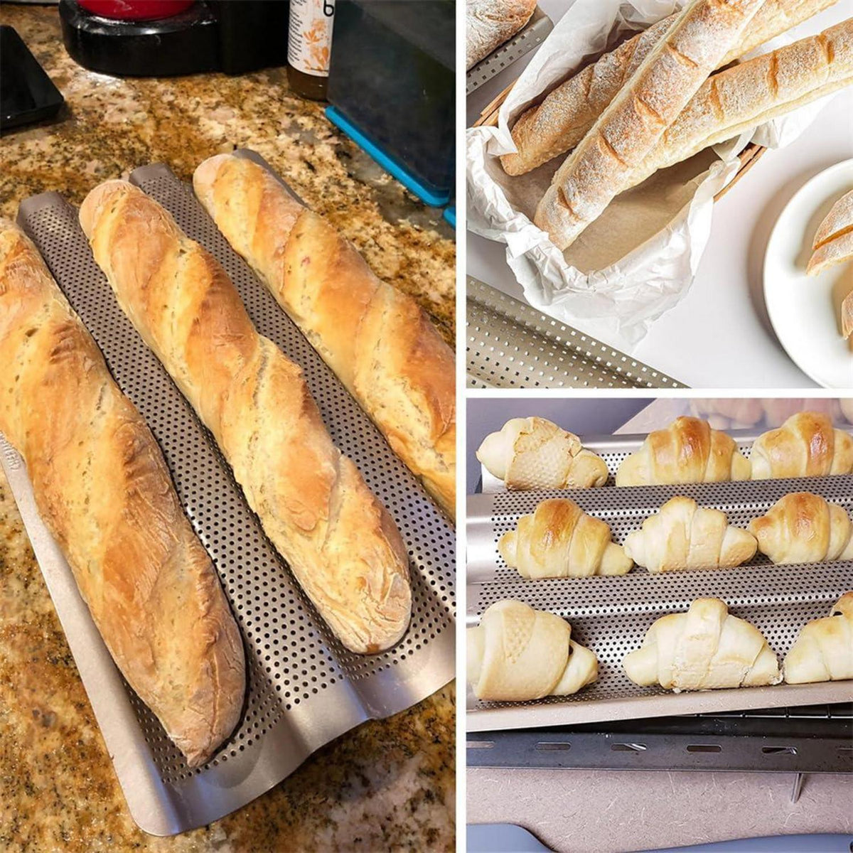 Baguette Backform Stahl – 3 Baguettes, Antihaftbeschichtet