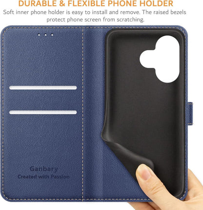 Hochwertige Handyhülle Xiaomi Redmi 13 4G Leder Blau Standfunktion