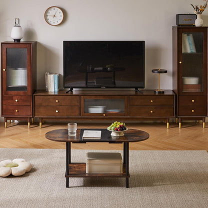 Aibiju Couchtisch Oval Braun Schwarz Stil YD-011BH