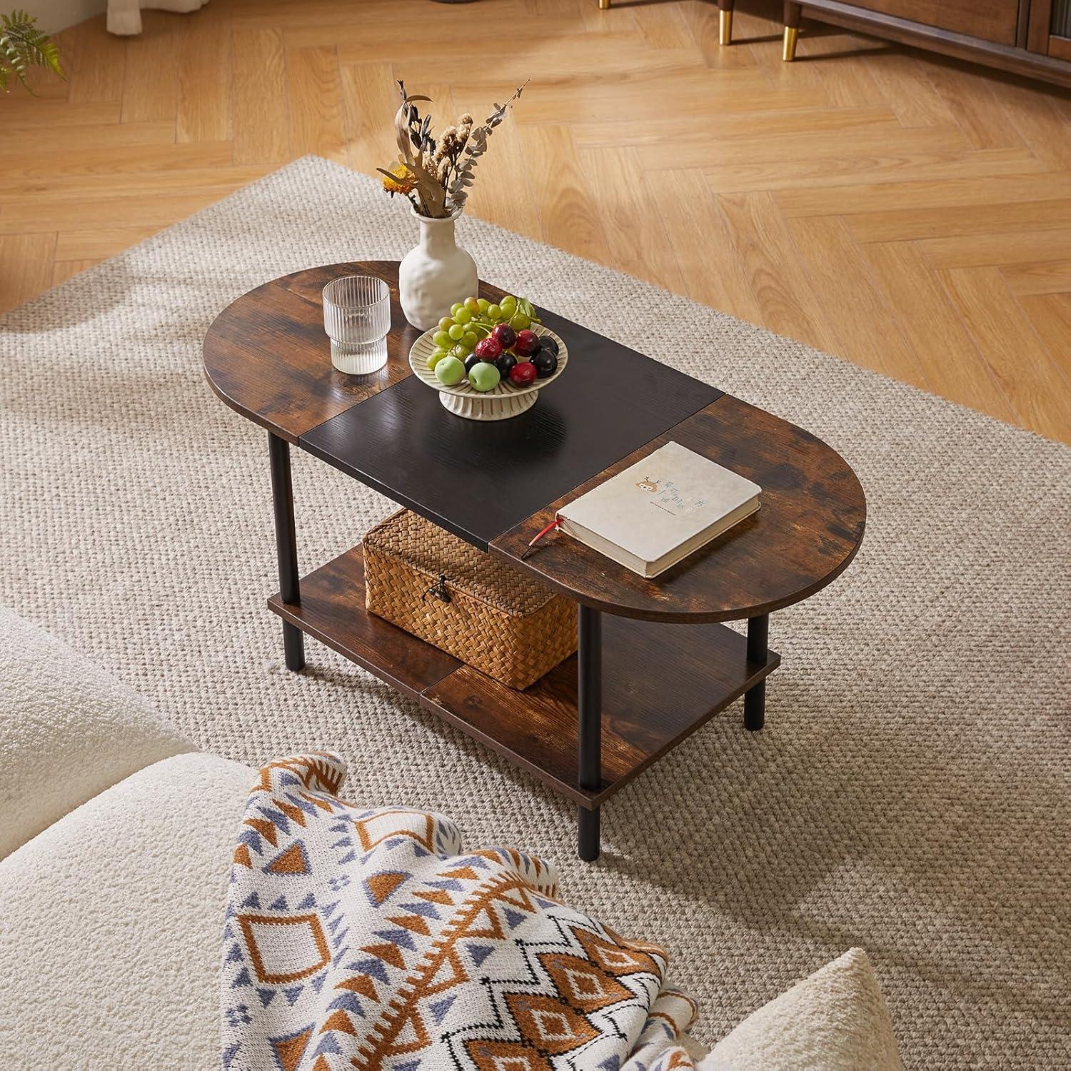 Aibiju Ovaler Couchtisch Beistelltisch Rustikales Braun/Schwarz moderner Stil