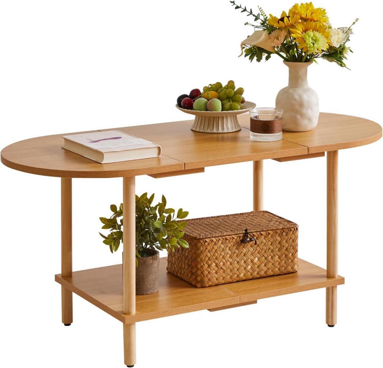 Teetisch aus Holz im Spleißdesign 2-stufiger Couchtisch 35 Zoll