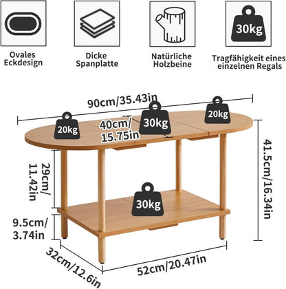 Teetisch aus Holz im Spleißdesign 2-stufiger Couchtisch 35 Zoll