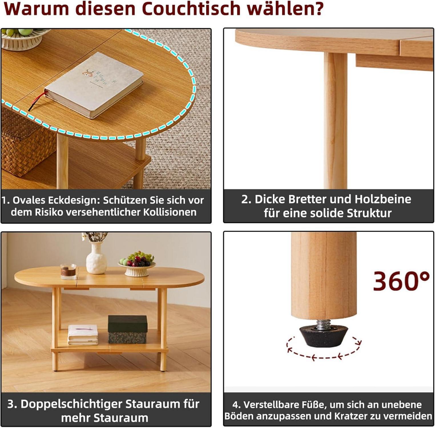 Aibiju Teetisch Holz 2-stufig Couchtisch 35x16x17 Zoll TV Ablage YD-011N