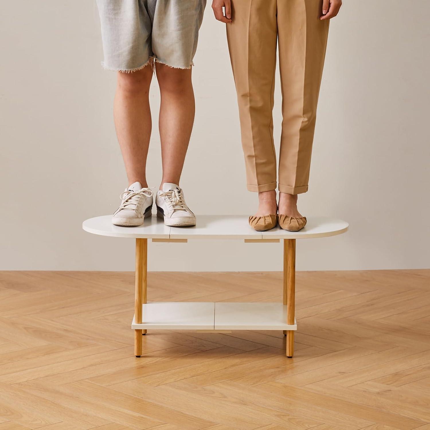 Ovaler Couchtisch Weiß, Holz, Kleine Räume, 2-stufiger Mitteltisch