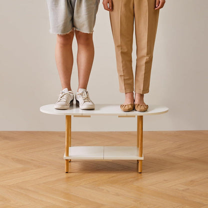 Ovaler Couchtisch Weiß, Holz, Kleine Räume, 2-stufiger Mitteltisch