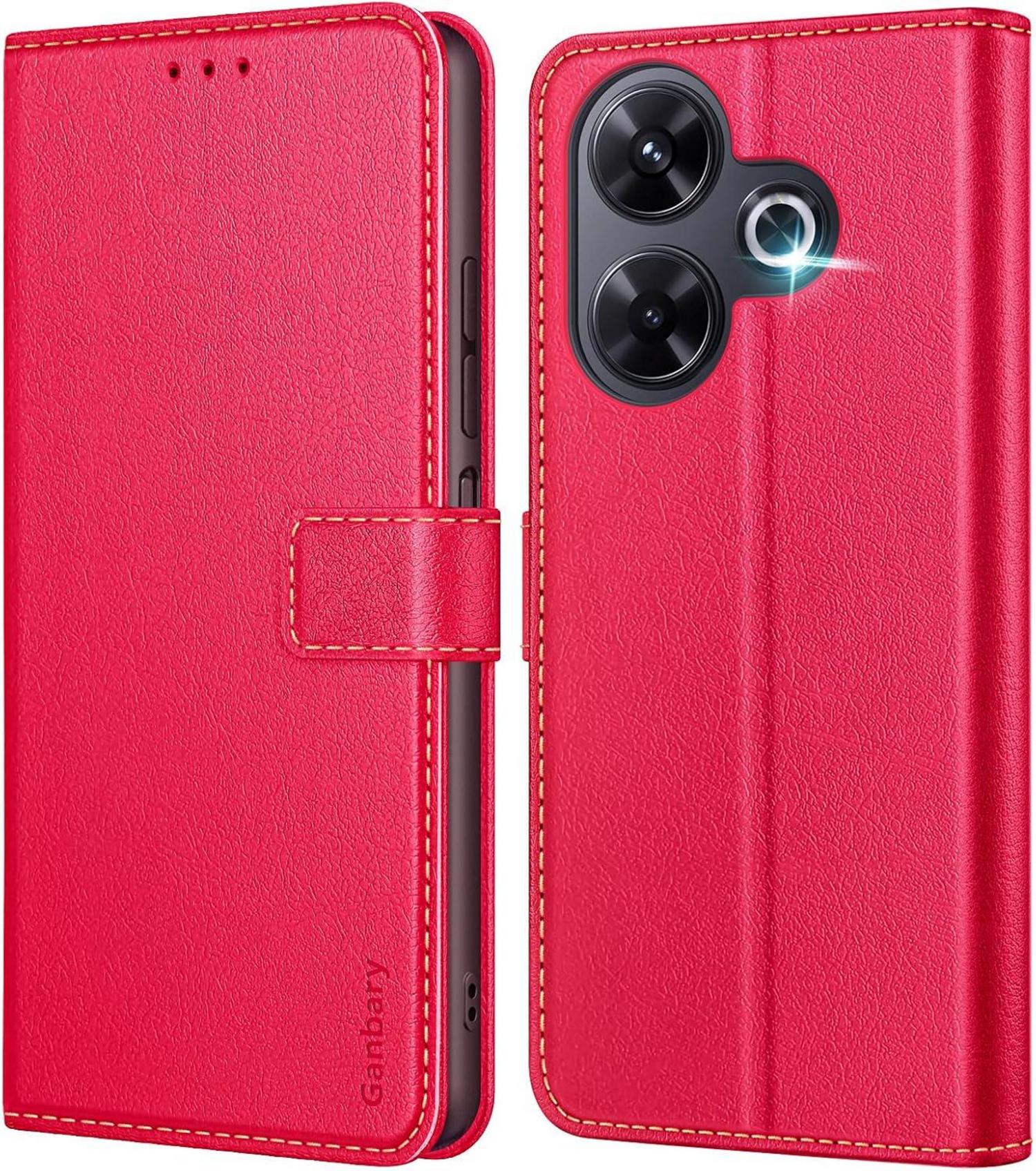 Handyhülle Xiaomi Redmi 13 4G Leder Klapphülle Rot Standfunktion