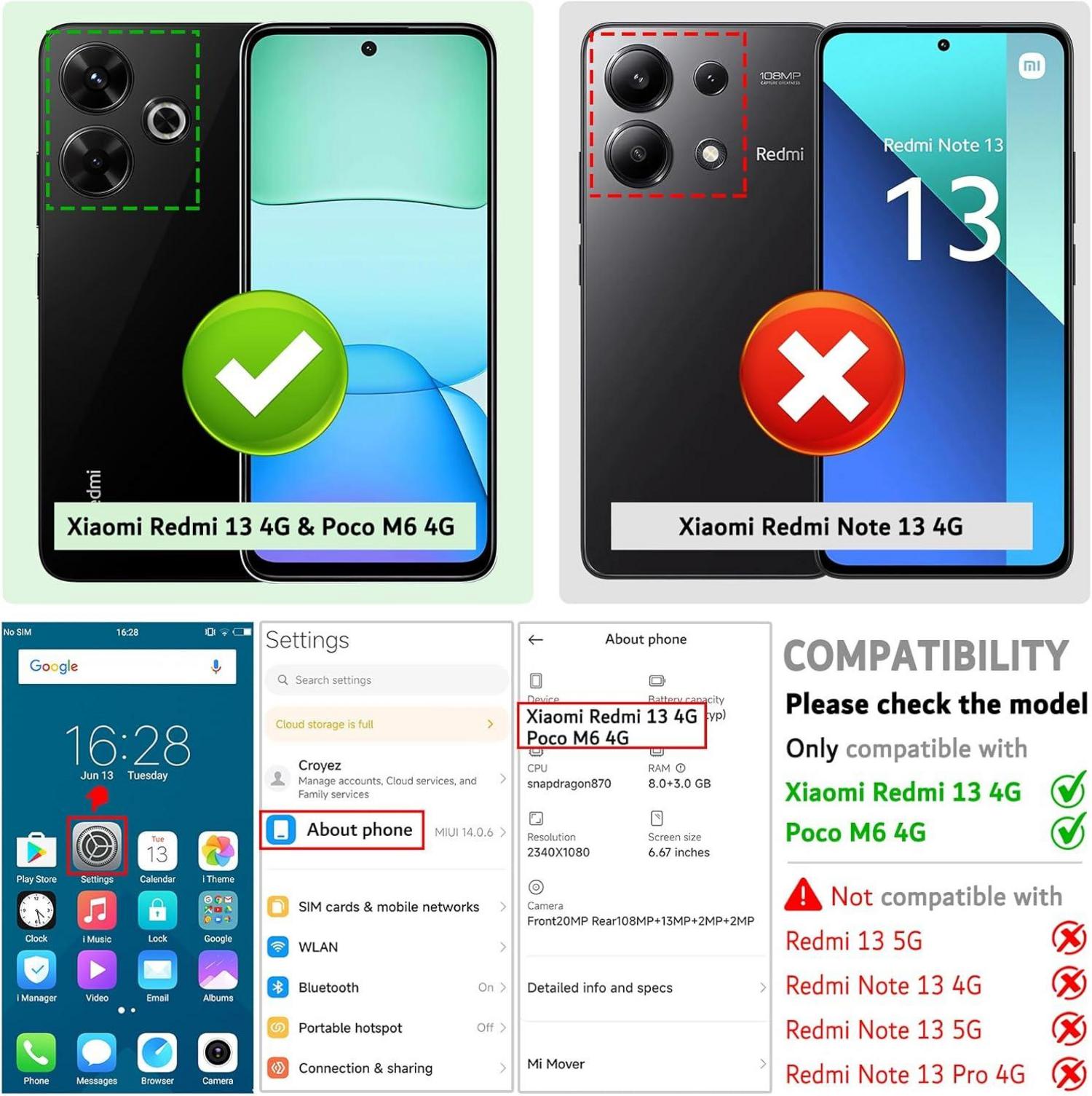 Xiaomi Redmi 13 4G / Poco M6 4G Handyhülle, Premium Leder