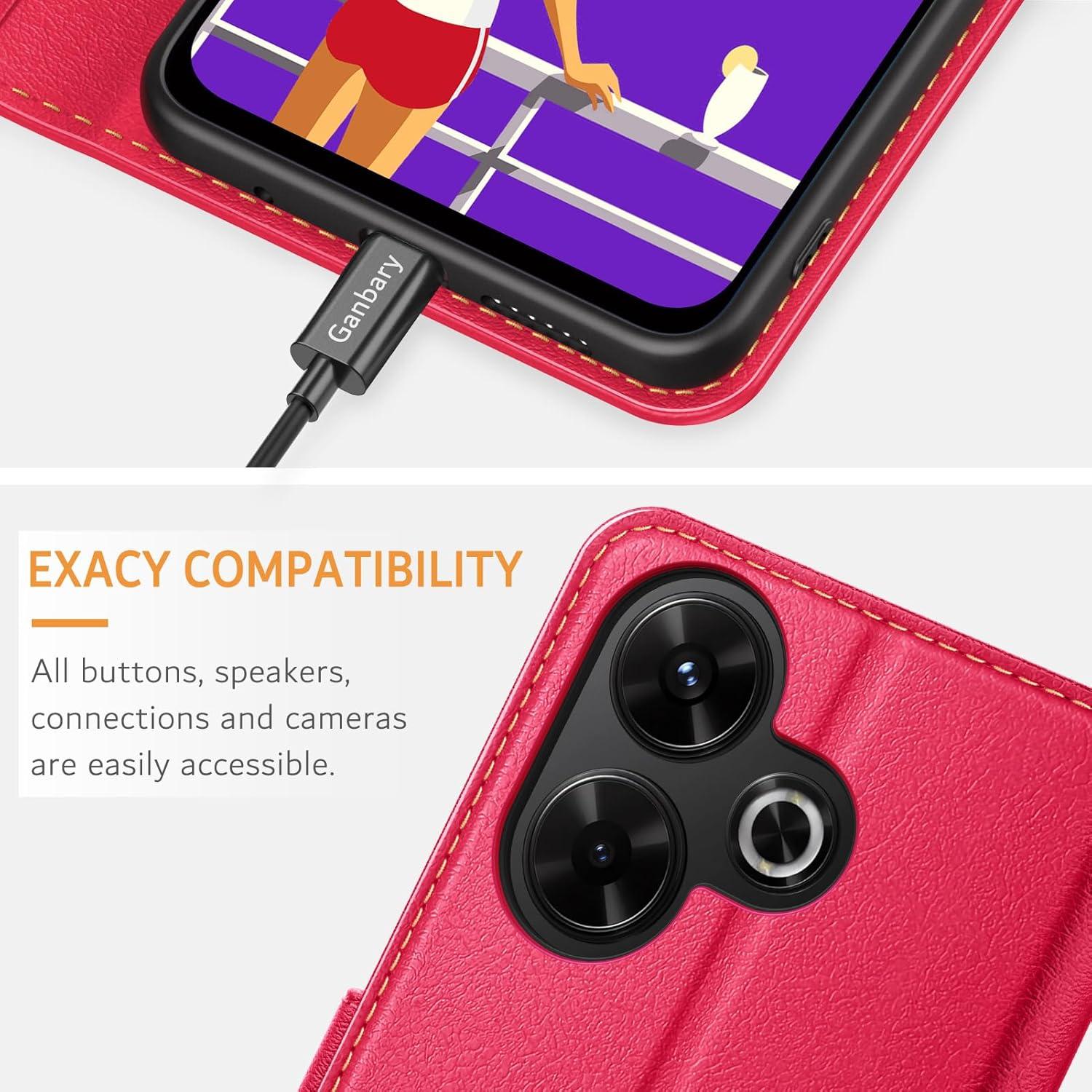 Leder Handyhülle für Xiaomi Redmi 13 4G / Poco M6 4G - Rot