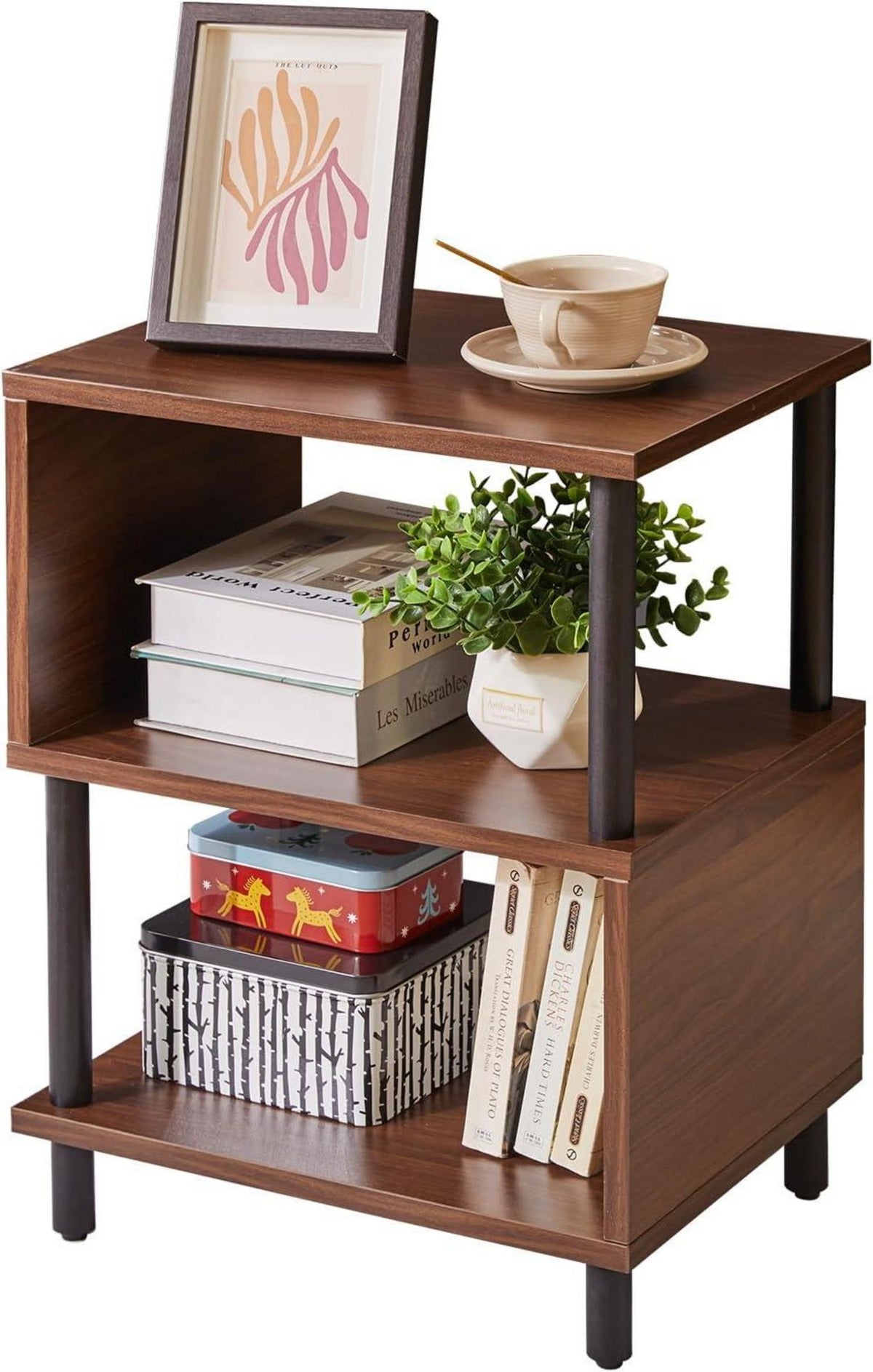 Beistelltisch mit 3 Ablagen und offenes Fach, Modernes Design