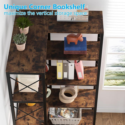 5-stöckiges Eckregal Braun – Modernes Bücherregal für Wohnzimmer
