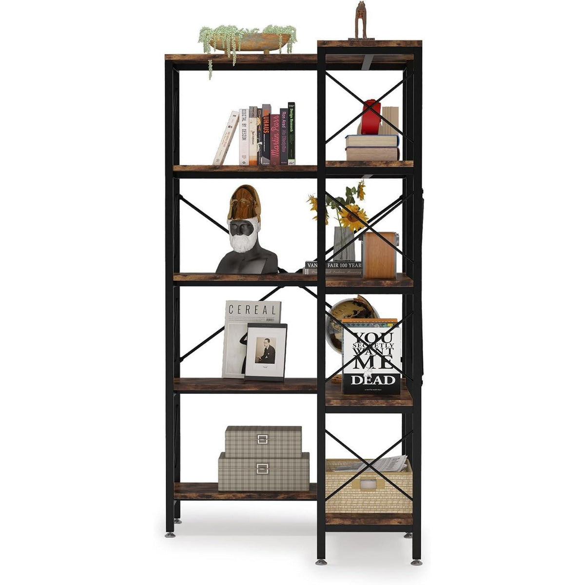 5-stöckiges Eckregal Braun – Modernes Bücherregal für Wohnzimmer