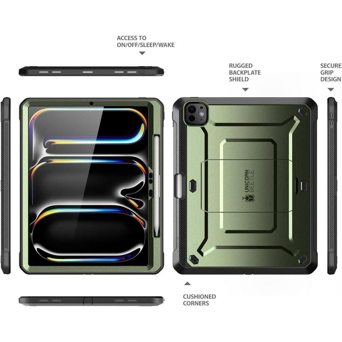 iPad Pro 13" Hülle M4 2024 mit Stifthalter & Ständer Grün