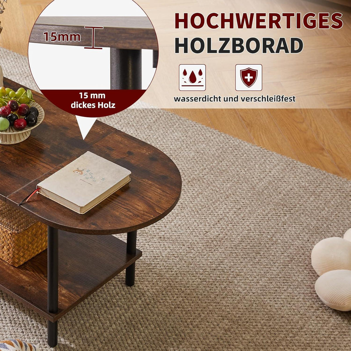 Kleiner Couchtisch Holz 2 Ablagen Modern Dunkelbraun Stabiler Wohnzimmertisch