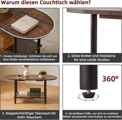 Kleiner Couchtisch Holz 2 Etagen Ablagen Modern Dunkelbraun